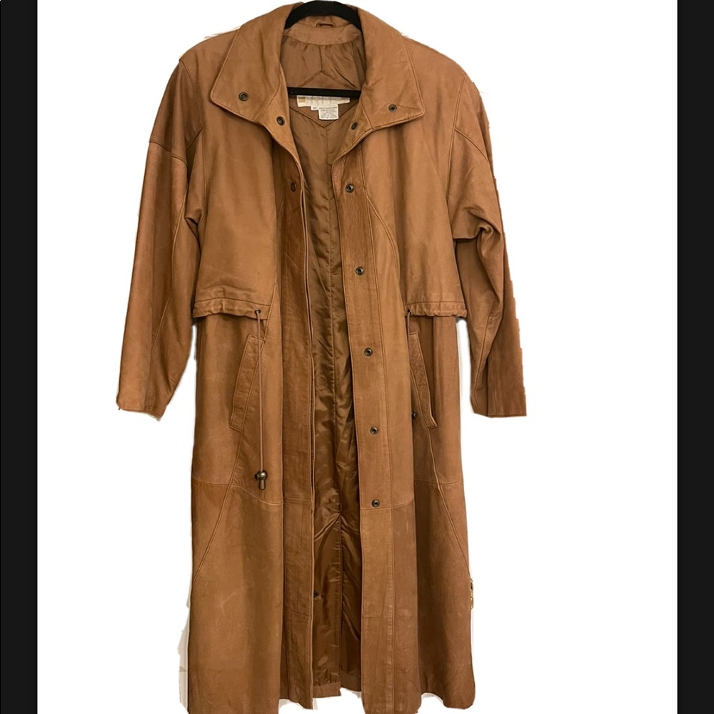 Architect 100%Leather Trench Cost Tan Beige XS oversized